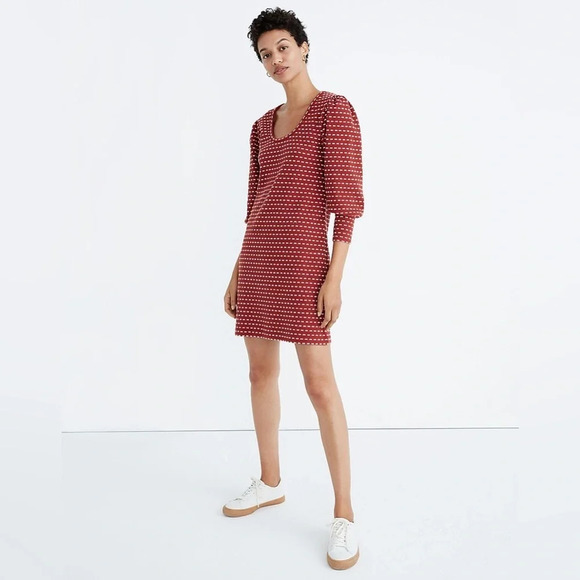 MADEWELL NWOT Square Neck Long Sleeve‎ Mini Dress in Bow Tie Jacquard - Picture 1 of 10